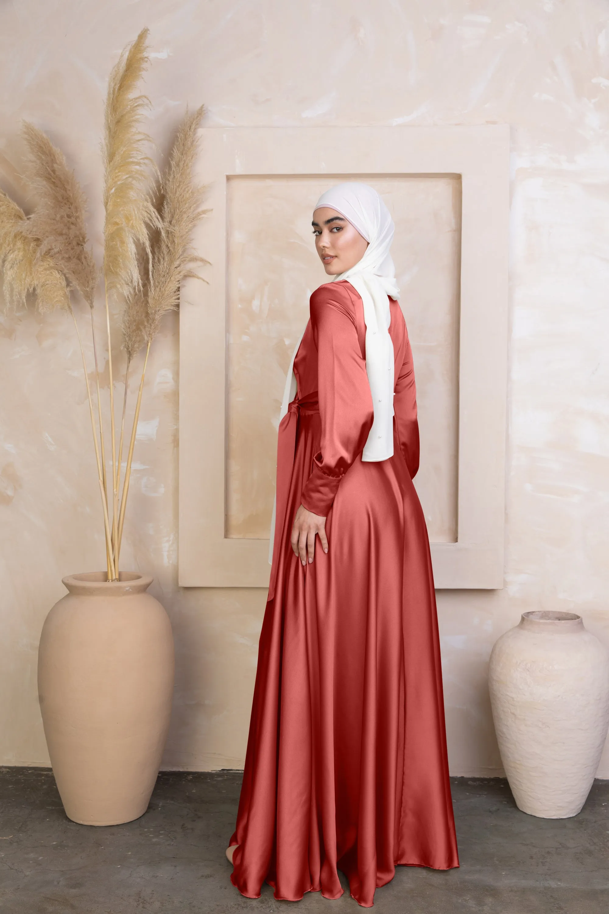Coral Diana Side Knot Satin Gown