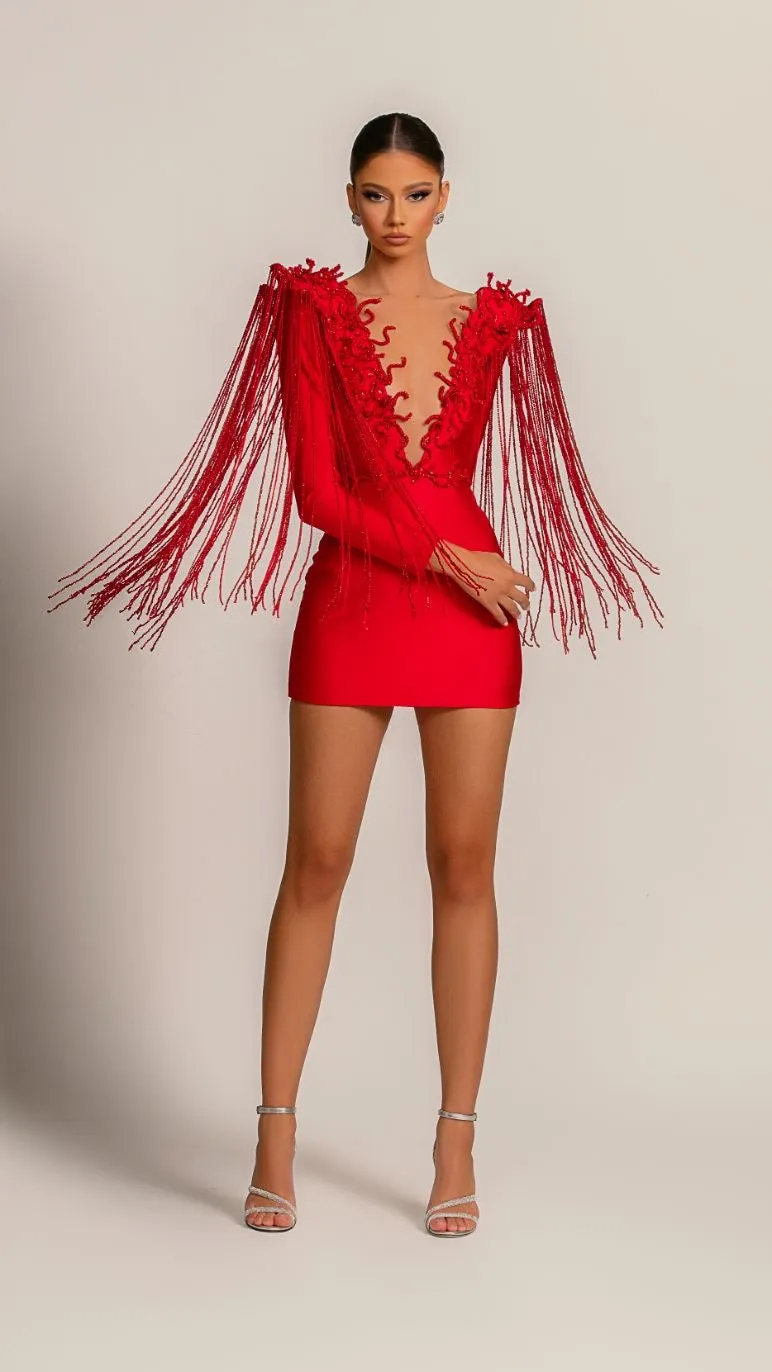 Corinne  Beautiful Shor Red  Evening Dress