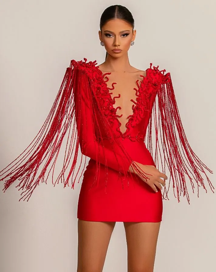 Corinne  Beautiful Shor Red  Evening Dress