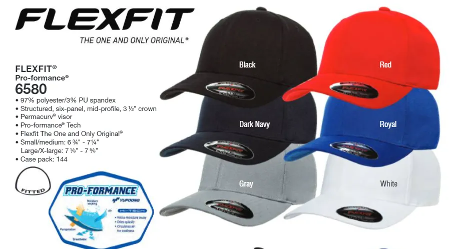 Custom Embroidery, 6580 Flexfit Pro-formance Hats