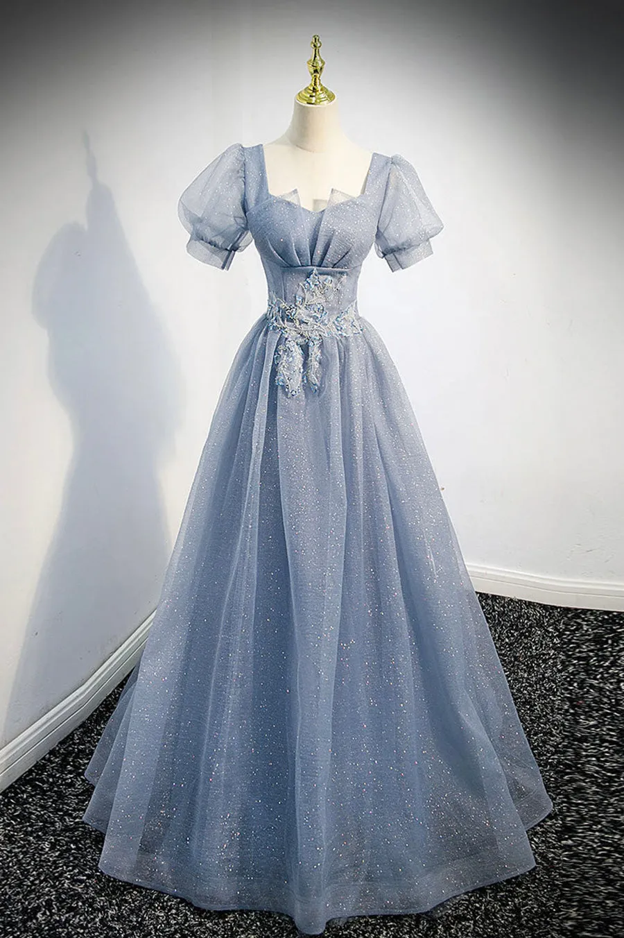 Cute Tulle Lace Long Prom Dresses A-Line Evening Party Dresses Sparkly