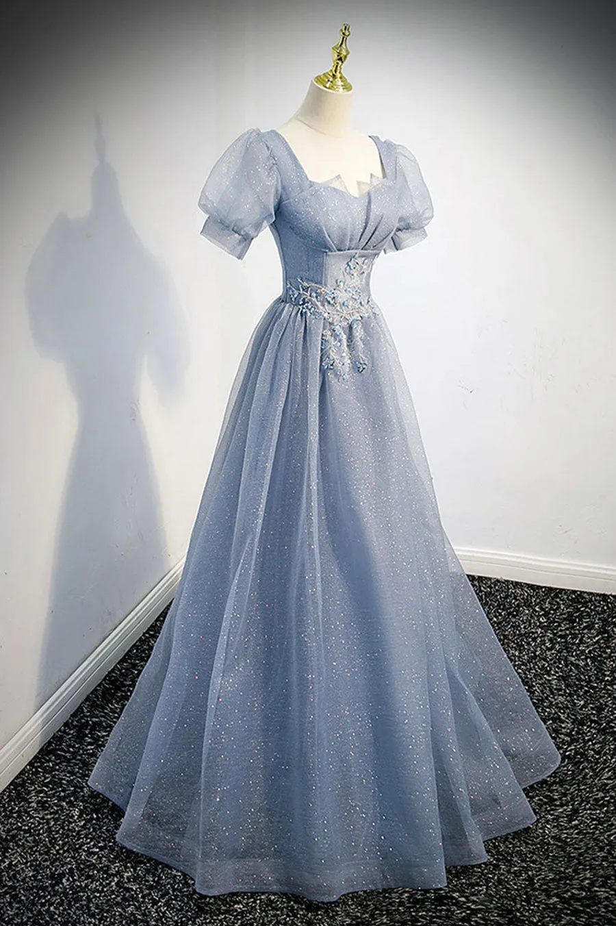 Cute Tulle Lace Long Prom Dresses A-Line Evening Party Dresses Sparkly