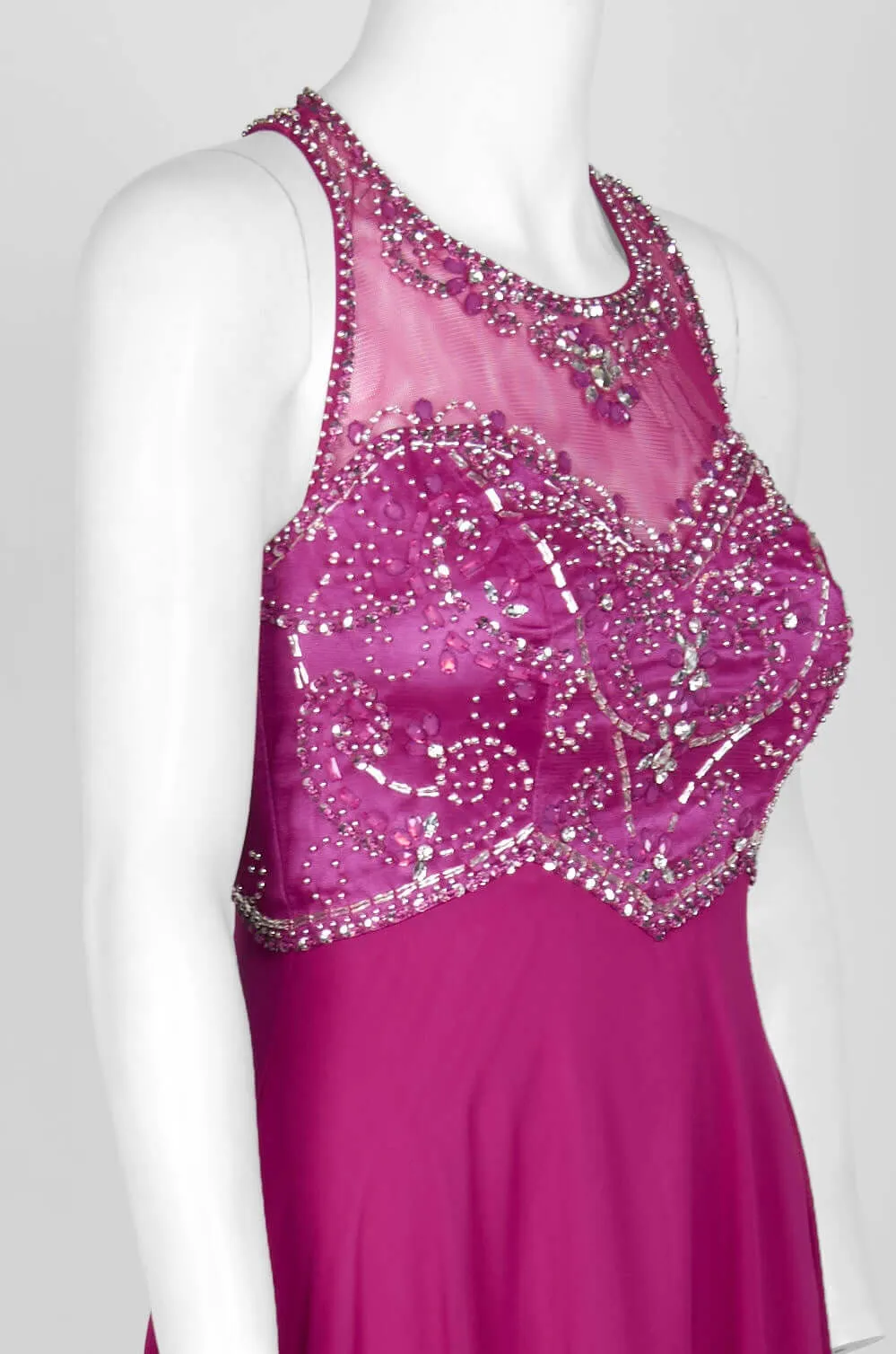 Decode Halter Halter Neck Illusion Embellished Bodice Zipper Back Mesh Chiffon Gown