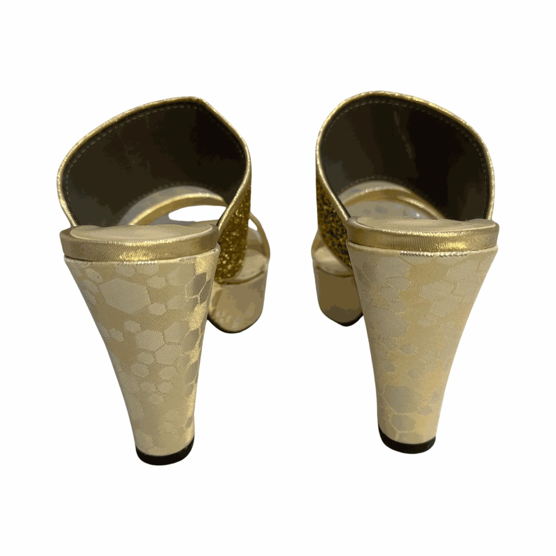 Embellished Gold Shimmer Dressy Wedges.