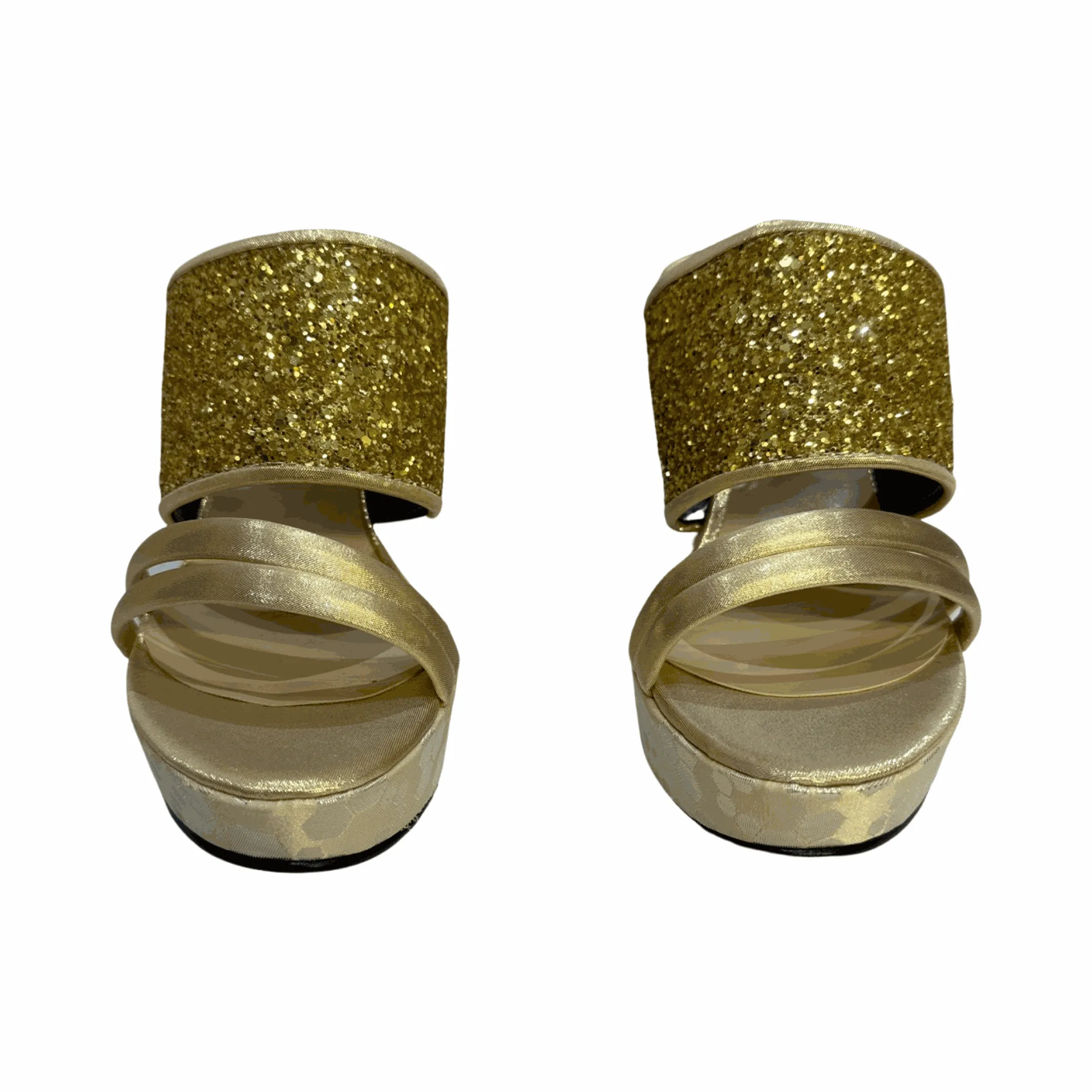 Embellished Gold Shimmer Dressy Wedges.
