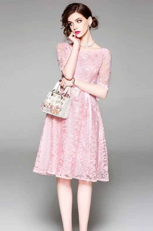 Embroidered Mesh Fit and Flare Dress