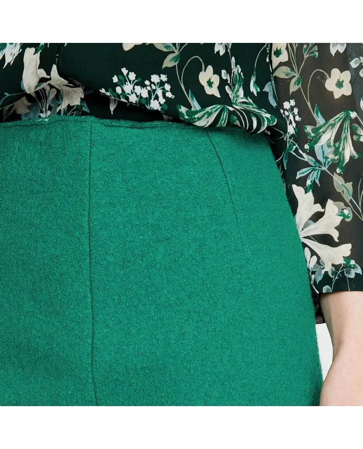 Emerald Boiled Wool A-Line Panel Skirt