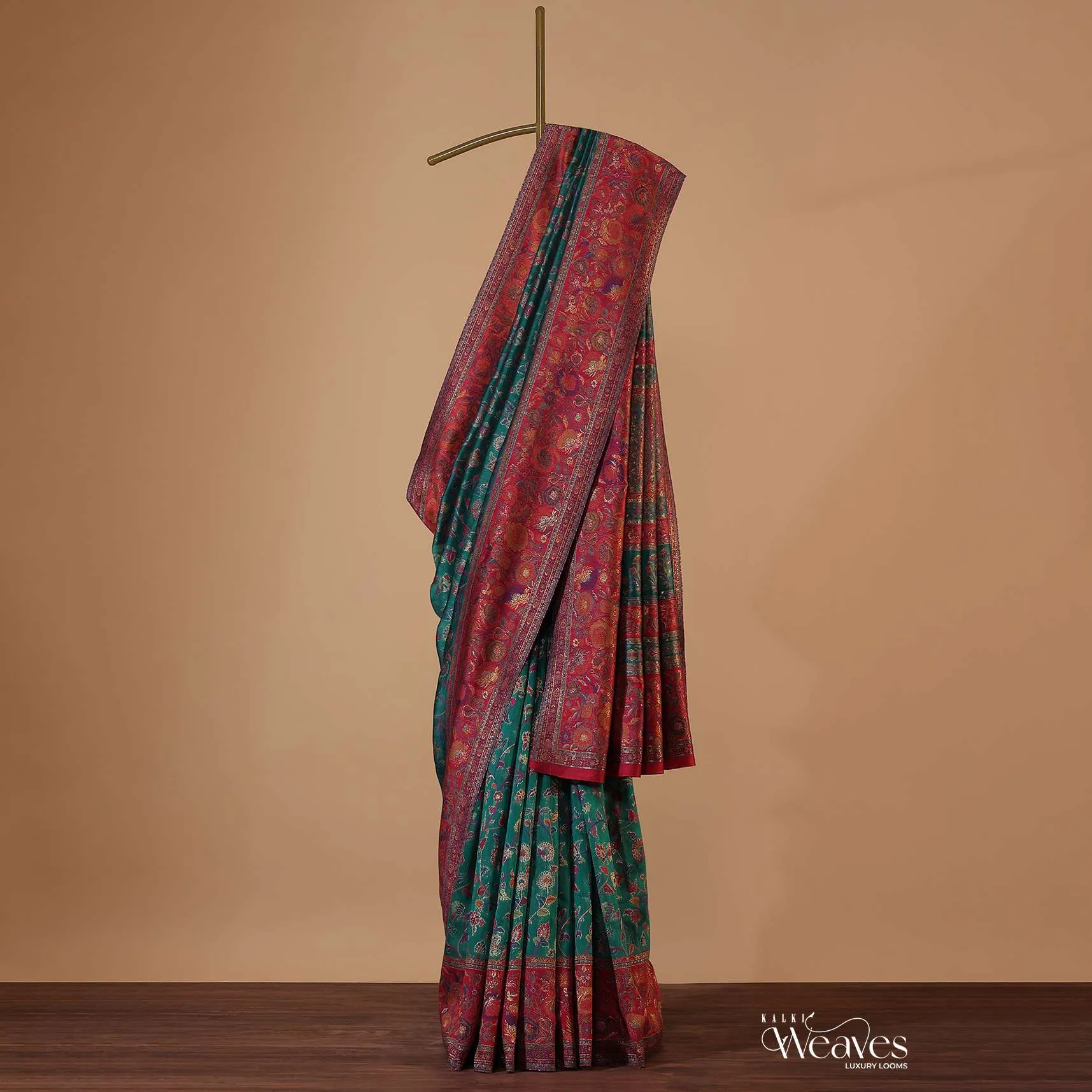Emerald Green Handloom Pashmina Saree In Cotton Silk With Unstitched Blouse
