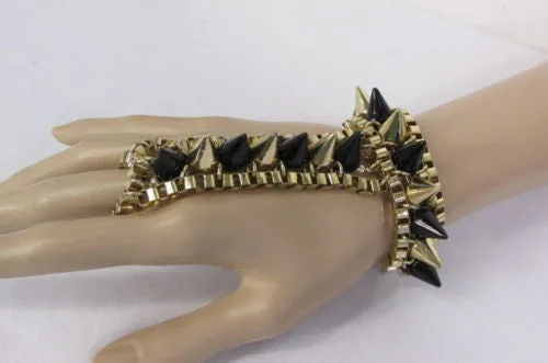 Gold Silver Metal Hand Chain Bracelet Connected Multi Spikes Women Trendy