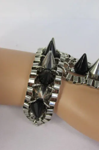 Gold Silver Metal Hand Chain Bracelet Connected Multi Spikes Women Trendy