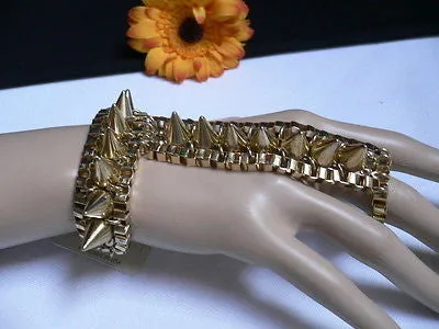 Gold Silver Metal Hand Chain Bracelet Connected Multi Spikes Women Trendy