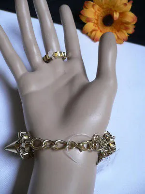 Gold Silver Metal Hand Chain Bracelet Connected Multi Spikes Women Trendy