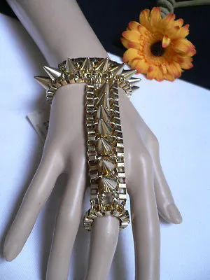 Gold Silver Metal Hand Chain Bracelet Connected Multi Spikes Women Trendy