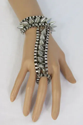 Gold Silver Metal Hand Chain Bracelet Connected Multi Spikes Women Trendy