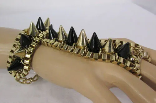 Gold Silver Metal Hand Chain Bracelet Connected Multi Spikes Women Trendy