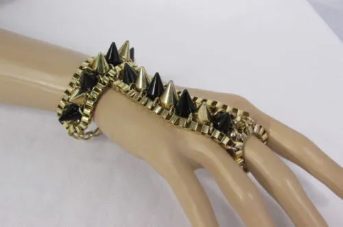Gold Silver Metal Hand Chain Bracelet Connected Multi Spikes Women Trendy