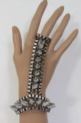 Gold Silver Metal Hand Chain Bracelet Connected Multi Spikes Women Trendy