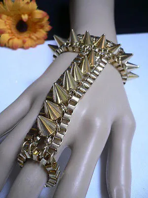 Gold Silver Metal Hand Chain Bracelet Connected Multi Spikes Women Trendy