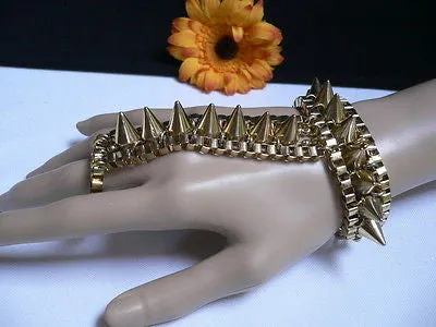 Gold Silver Metal Hand Chain Bracelet Connected Multi Spikes Women Trendy