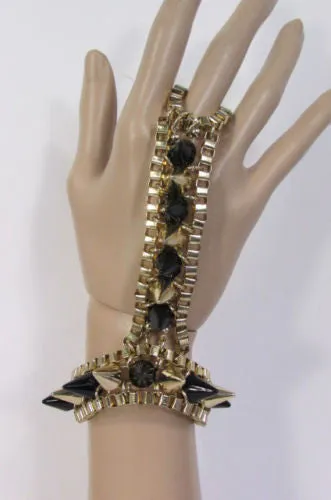 Gold Silver Metal Hand Chain Bracelet Connected Multi Spikes Women Trendy