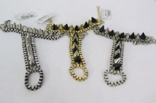 Gold Silver Metal Hand Chain Bracelet Connected Multi Spikes Women Trendy