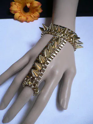 Gold Silver Metal Hand Chain Bracelet Connected Multi Spikes Women Trendy