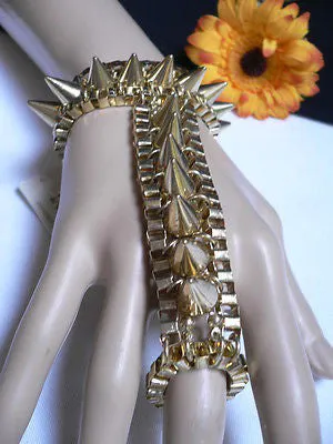 Gold Silver Metal Hand Chain Bracelet Connected Multi Spikes Women Trendy