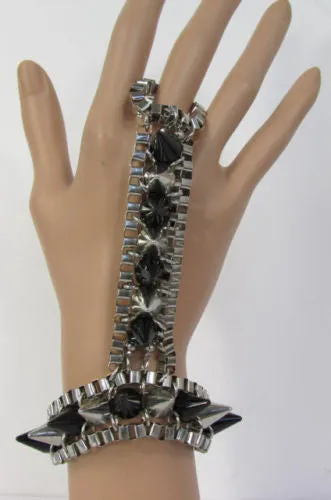 Gold Silver Metal Hand Chain Bracelet Connected Multi Spikes Women Trendy