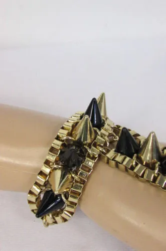 Gold Silver Metal Hand Chain Bracelet Connected Multi Spikes Women Trendy