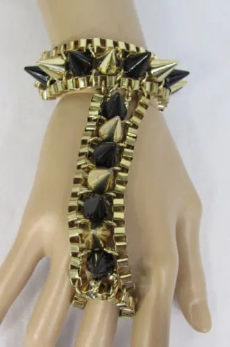 Gold Silver Metal Hand Chain Bracelet Connected Multi Spikes Women Trendy