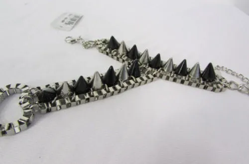 Gold Silver Metal Hand Chain Bracelet Connected Multi Spikes Women Trendy