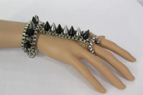 Gold Silver Metal Hand Chain Bracelet Connected Multi Spikes Women Trendy
