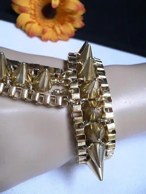 Gold Silver Metal Hand Chain Bracelet Connected Multi Spikes Women Trendy