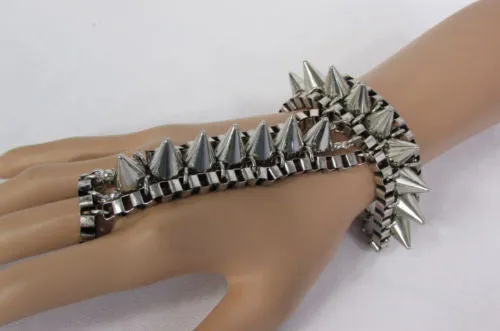 Gold Silver Metal Hand Chain Bracelet Connected Multi Spikes Women Trendy
