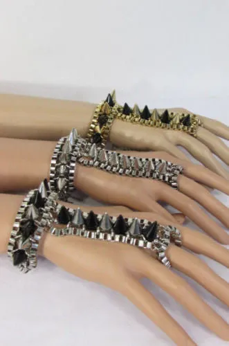 Gold Silver Metal Hand Chain Bracelet Connected Multi Spikes Women Trendy