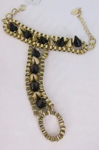 Gold Silver Metal Hand Chain Bracelet Connected Multi Spikes Women Trendy