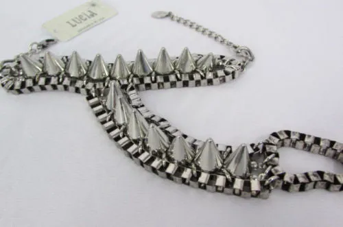 Gold Silver Metal Hand Chain Bracelet Connected Multi Spikes Women Trendy