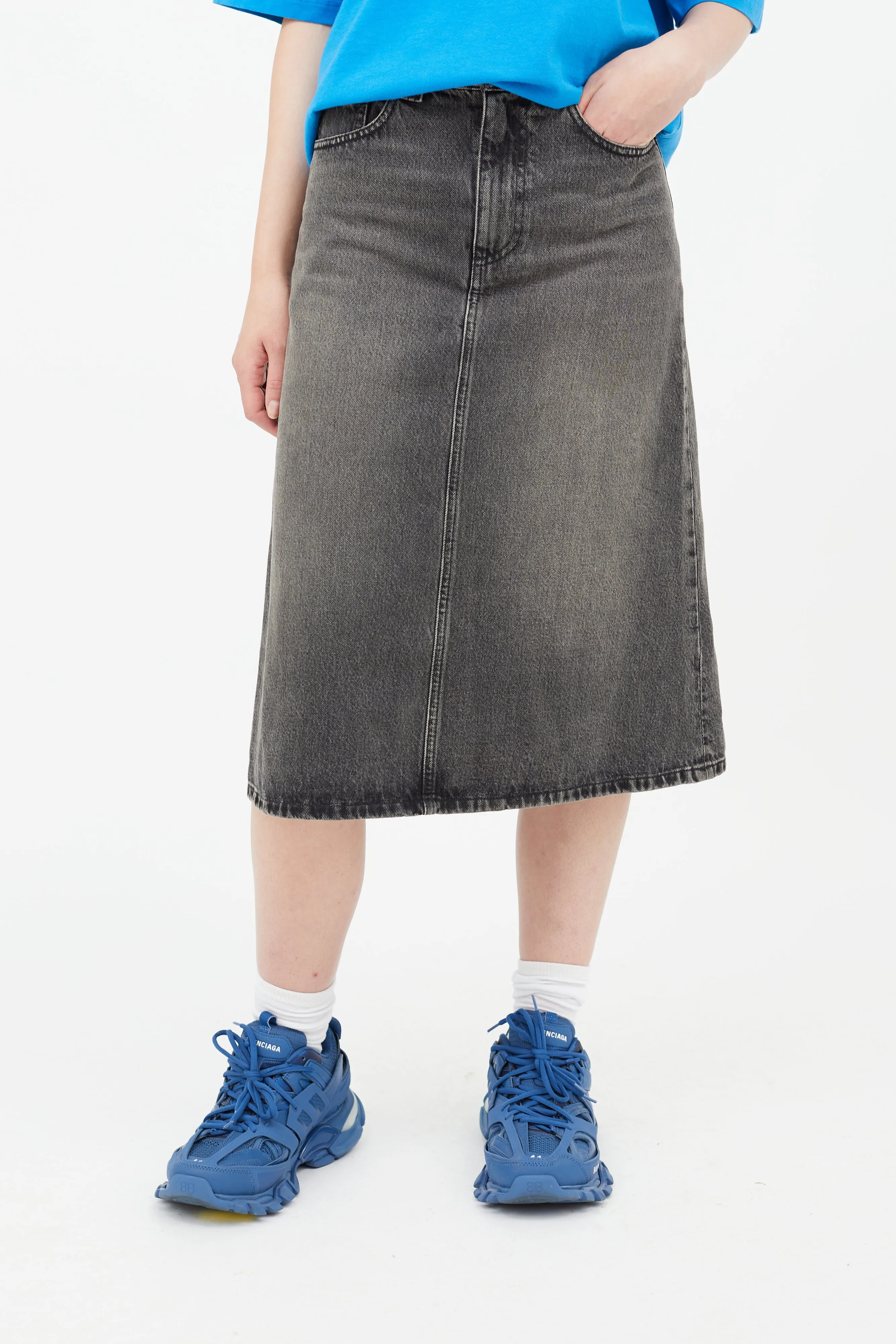 Grey A-Line Denim Skirt
