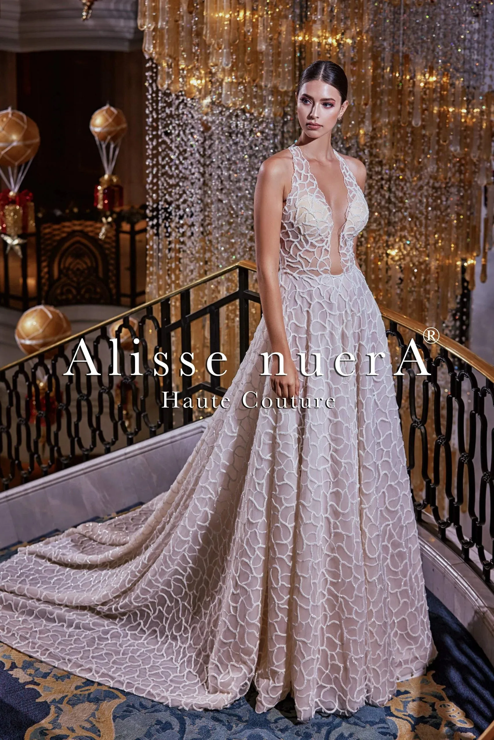Halter Strap Sequin Design Tulle Transparent Glittering Bridal Party Dress