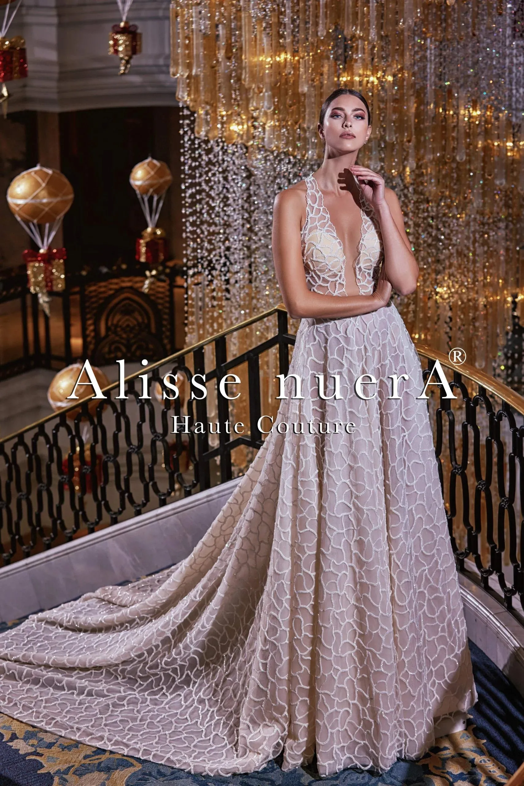 Halter Strap Sequin Design Tulle Transparent Glittering Bridal Party Dress