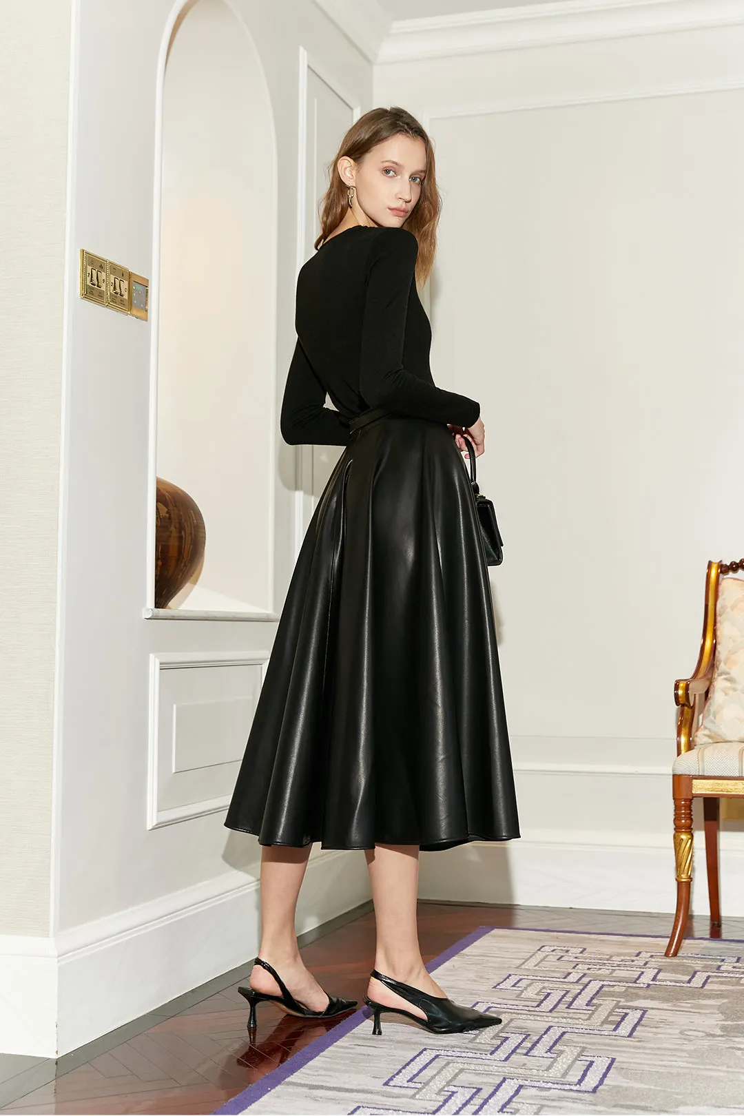 High waist umbrella skirt | Hepburn style black skirt | Commuter skirt