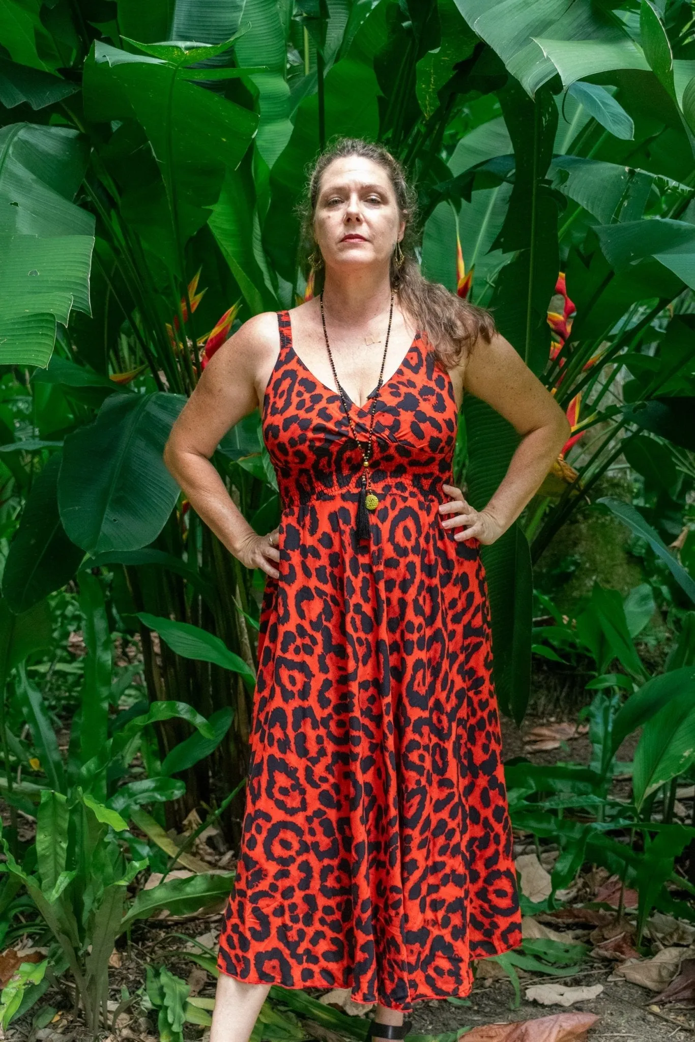 Jasmine Midi Dress - Animal Red