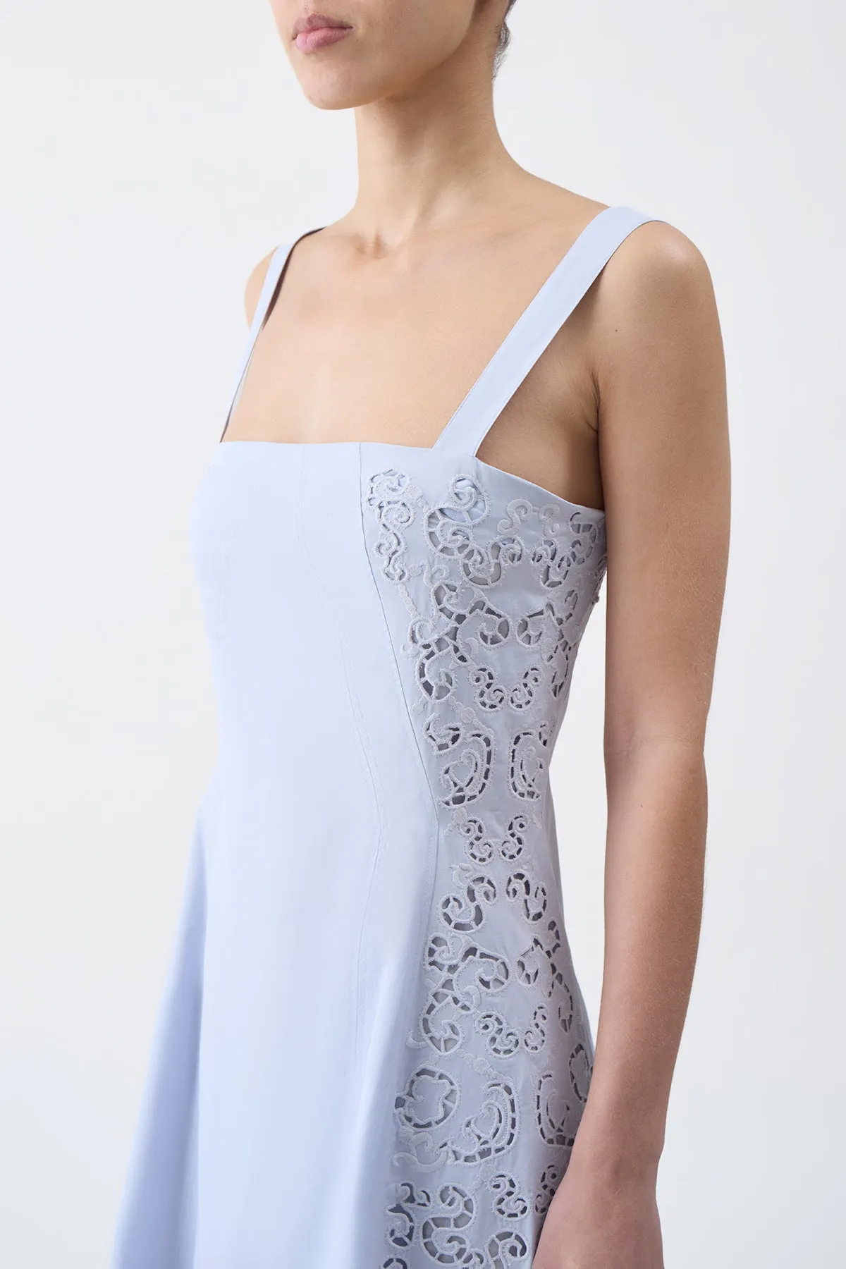 Lenya Lace Dress in Light Blue Sea Island Cotton Poplin