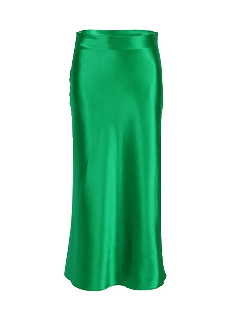Mnealways18 Solid Purple Satin Silk Skirt Women High Waisted Summer Long Skirt New 2023 Elegant Ladies Office Skirts