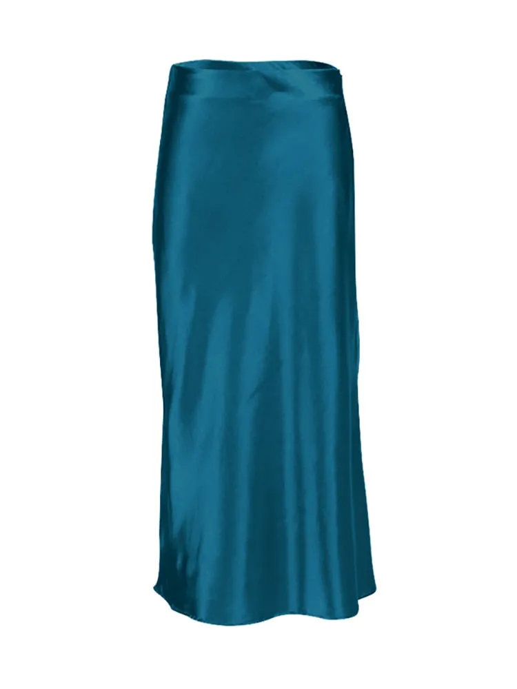 Mnealways18 Solid Purple Satin Silk Skirt Women High Waisted Summer Long Skirt New 2023 Elegant Ladies Office Skirts