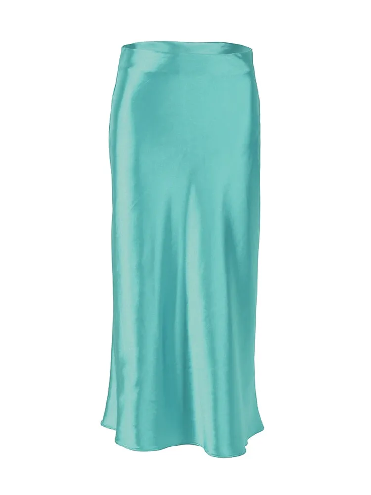 Mnealways18 Solid Purple Satin Silk Skirt Women High Waisted Summer Long Skirt New 2023 Elegant Ladies Office Skirts