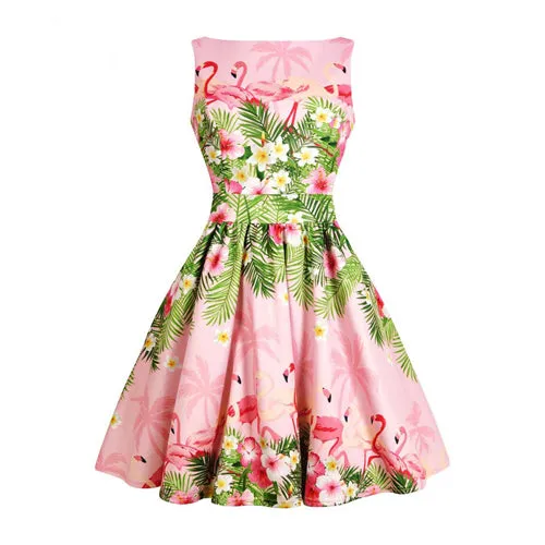 Pink Flamingo Floral Fit and Flare Dress