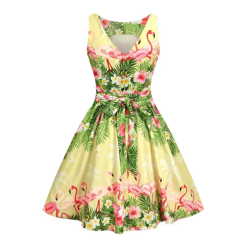 Pink Flamingo Floral Fit and Flare Dress