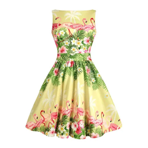 Pink Flamingo Floral Fit and Flare Dress
