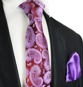Plum Paisley 7-fold Silk Tie and Pocket Square